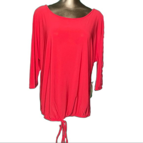 Bright Coral Tunic Top Cage Sleeve Blouse Oversized Vibrant Color Medium - Picture 1 of 7